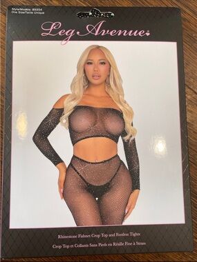 Leg Avenue Black Rhinestone Fishnet Off-Shoulder Crop Top